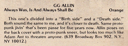GG Allin Always Was, Is And Always Shall Be