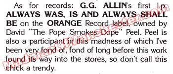 GG Allin Always Was, Is And Always Shall Be