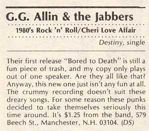 GG Allin & The Jabbers Cheri Love Affair