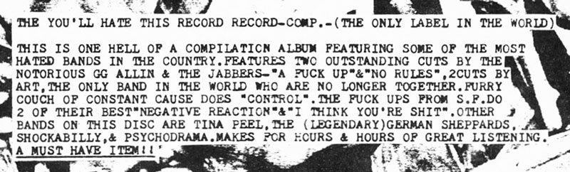 GG Allin You'll Hate This Record